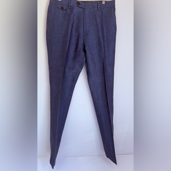 NWOT BANANA REPUBLIC MENS TAILORED SLIM FIT 💯LINEN PANTS CROSS BLUE HERRINGBONE - Picture 5 of 10